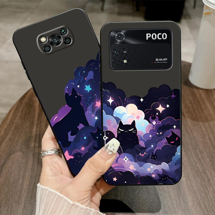 Schwarze Katze Sternennacht Hülle Handyhülle Case für Xiaomi Poco F8 F1 M5 C75 M3 M4 M7 Pro C50 X3 X4 X5 X7 Pro F3 C61 C71