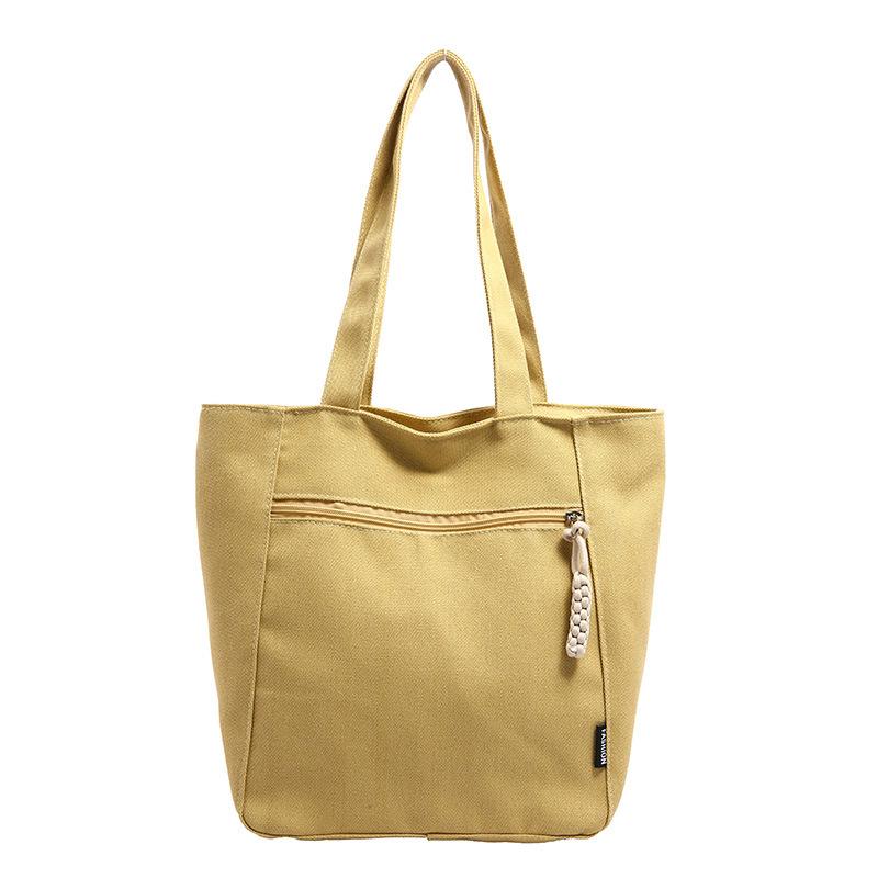 Solid Color Simple Large Capacity Lightweight Fashion Canvas Shoulder Tote Bag