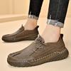 Men's Large Size Leather Slip-on Loafers - Spring & Autumn Fashion, Handmade, Thick-Soled, Casual Stitched Design