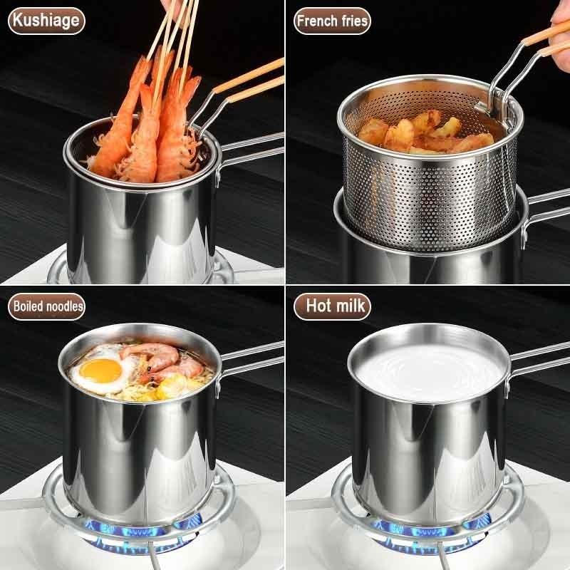 Edelstahl Fritteuse Multifunktionaler Kleiner Topf Küchenspezifisch zum Frittieren von Hähnchen und Andere Kochwerkzeuge