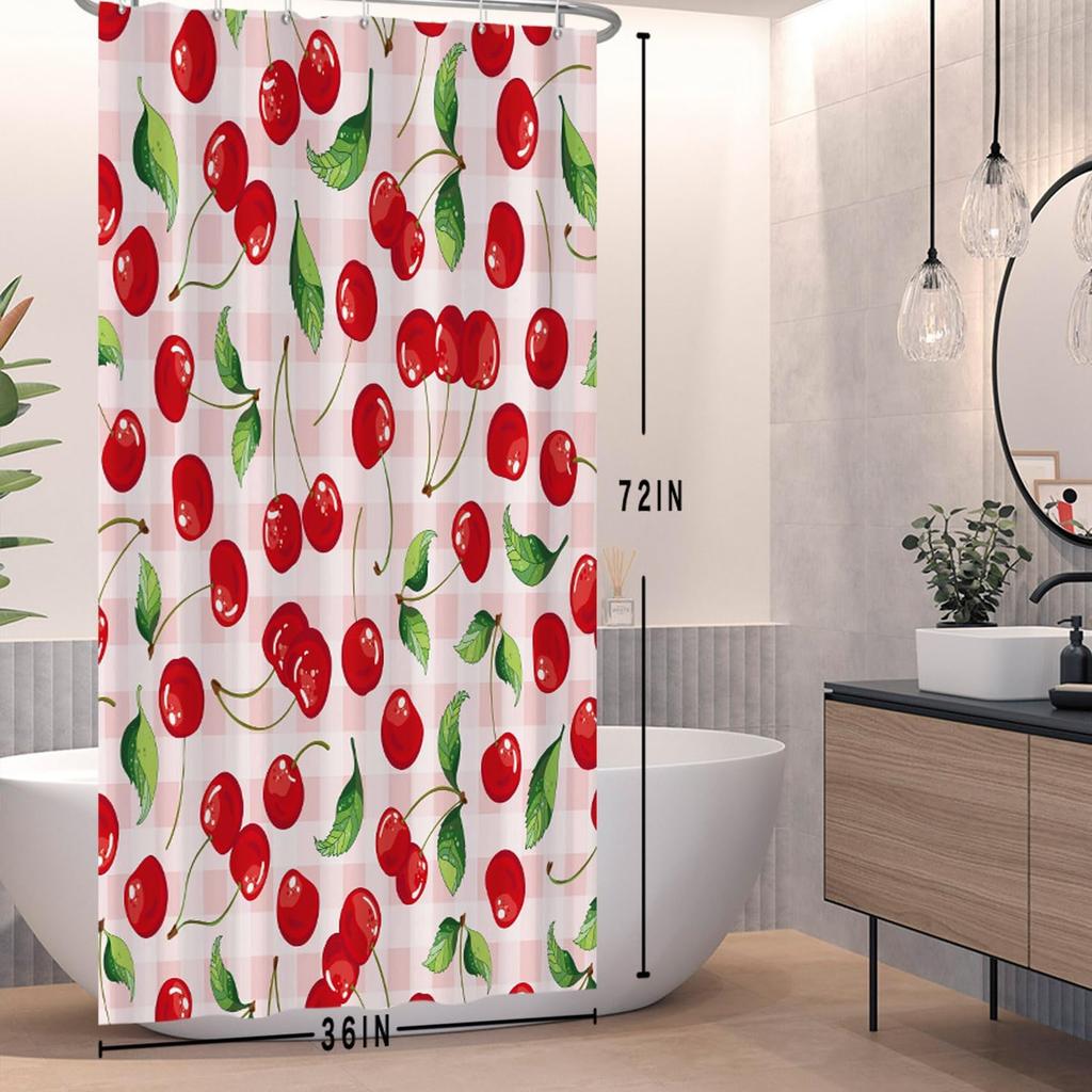 Red Cherry Shower Curtain Watercolor Aesthetic Shower Curtains For Bathroom Fruits Bath Bathroom Curtain Decor Spring Shower