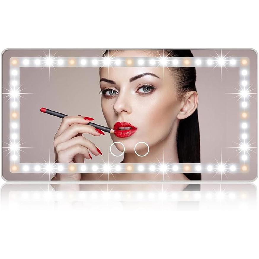 Car Sun Visor Vanity Mirror, with 3 Light Modes & 60 LEDs - Rechargeable Dimmable Clip-on Rear View Sun-Shading Cosmetic Makeup Mirror, Universal for