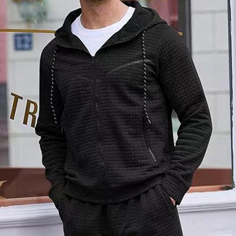 

Мужская однотонная толстовка, мужская осенне-зимняя толстовка с капюшоном, спортивный костюм с вафельной текстурой, спортивное пальто для активного отдыха S чёрный