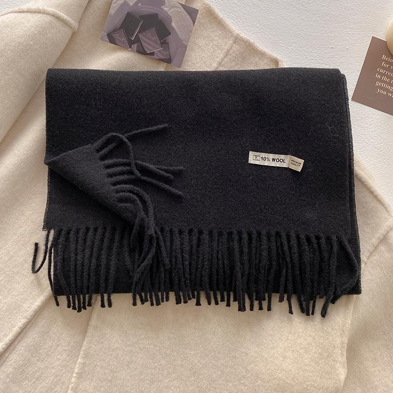 Winter Wool-Blend Scarf For Women Soft Solid Color Tassel Shawl Wrap Thick Warm Blanket Echarpe Bandana Female Scarves