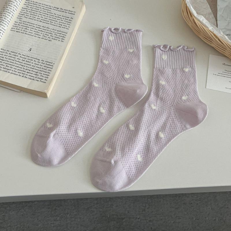 Women's Summer Thin Sweet Breathable Mesh Love Lace Mid Tube Pile Socks