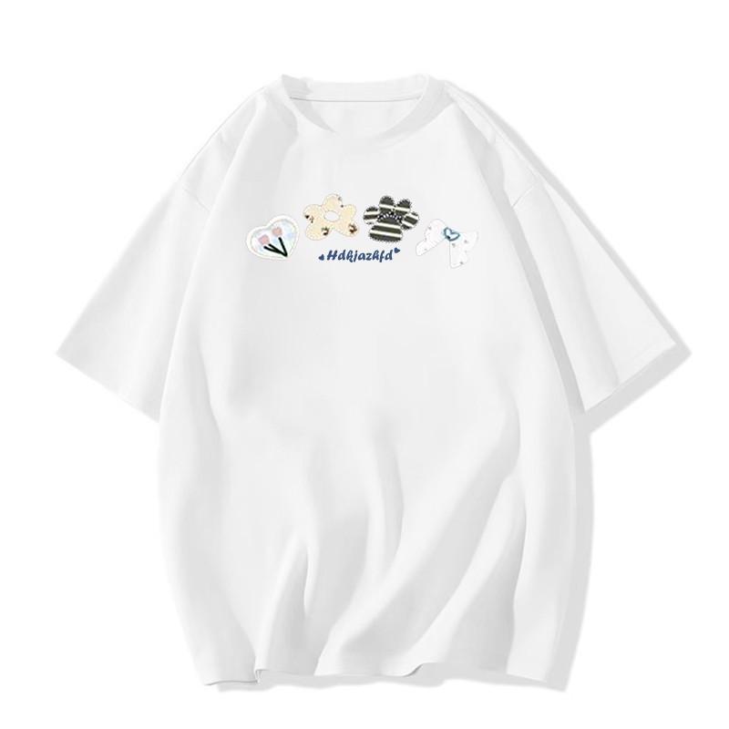 Women's Pure Cotton Short Sleeve T-Shirt - 2025 Summer Style with Straight Shoulder Design, Loose Half Sleeve, Niche American Fashion