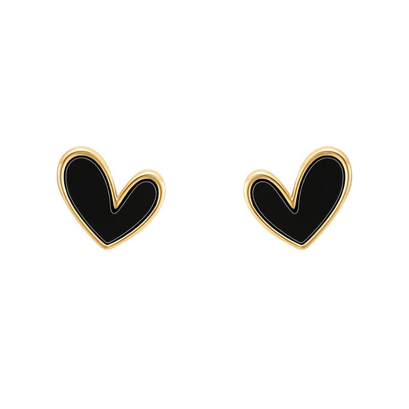 2024 Black Heart Stud Earrings: High-End Elegant Design for Women, Peach Heart Style
