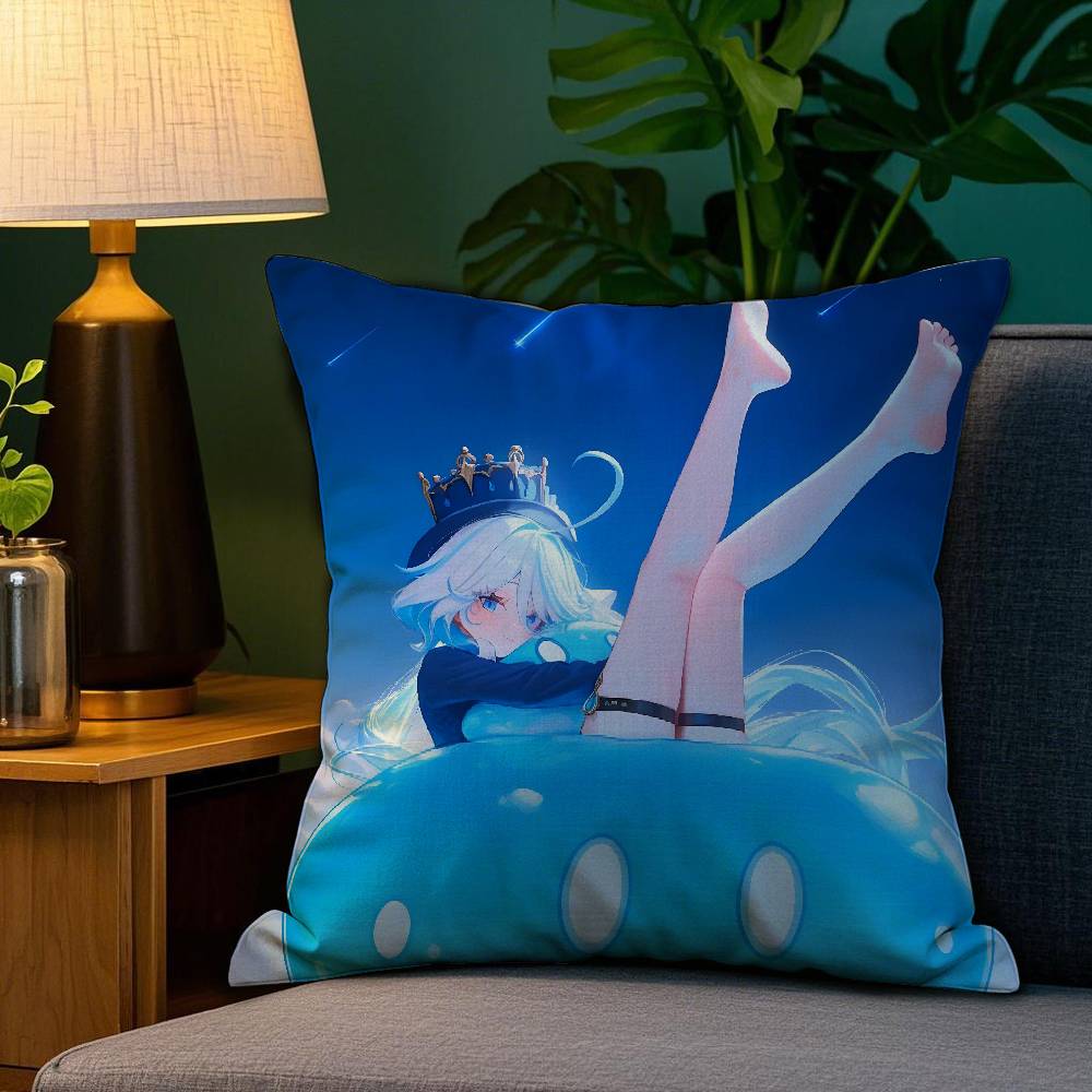 Genshin Lmpact Furina Foutiane Pillow Case Plush Fabric Soft Double Sided Print Sofa Cushion Cover Throw Pillow Covers