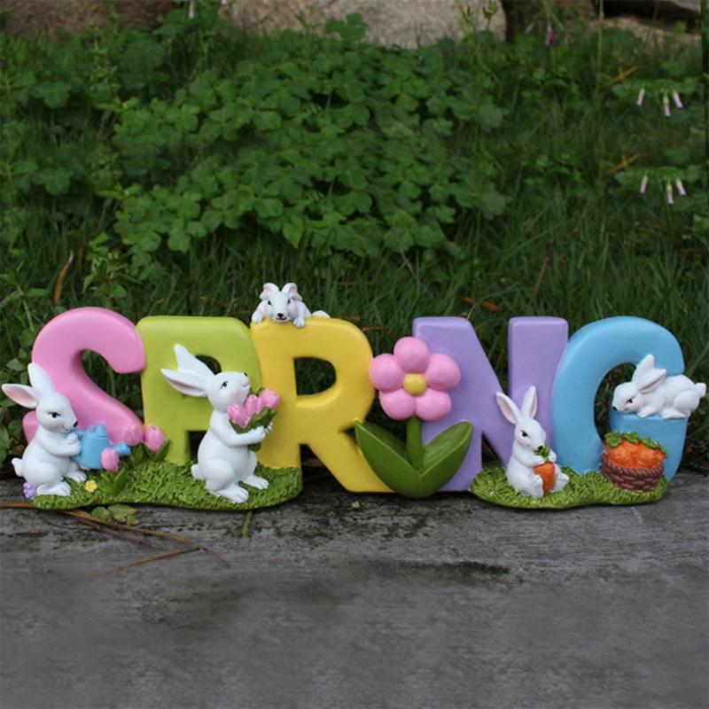 Easter Spring Rabbit Statue Table Decoration Tabletop Figurine for Home Party