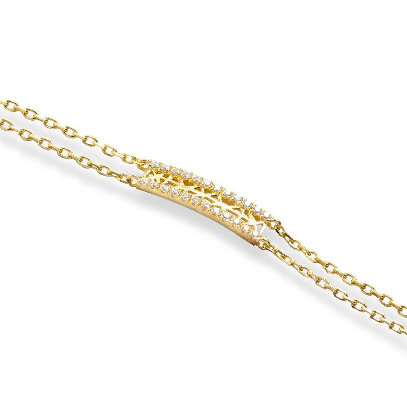 S925 Sterling Silver Bracelet for Women, New Hollow Snowflake Double-layer Chain, Simple and Fashionable OL Inlaid Zircon Ring Set