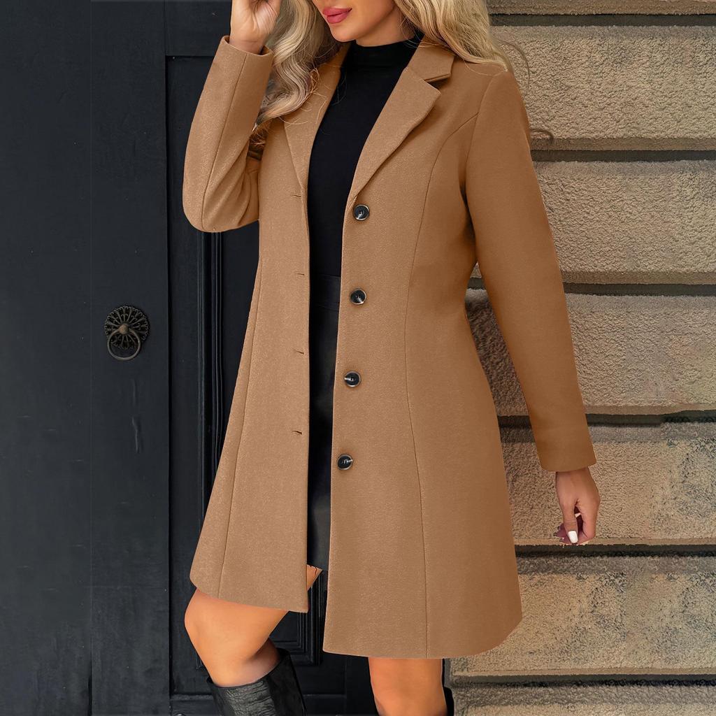 2026 New Women's Lapel Collar Wool Blend Coat, Slim Fit Solid Color Long Trench Coat, Versatile Autumn Winter Overcoat