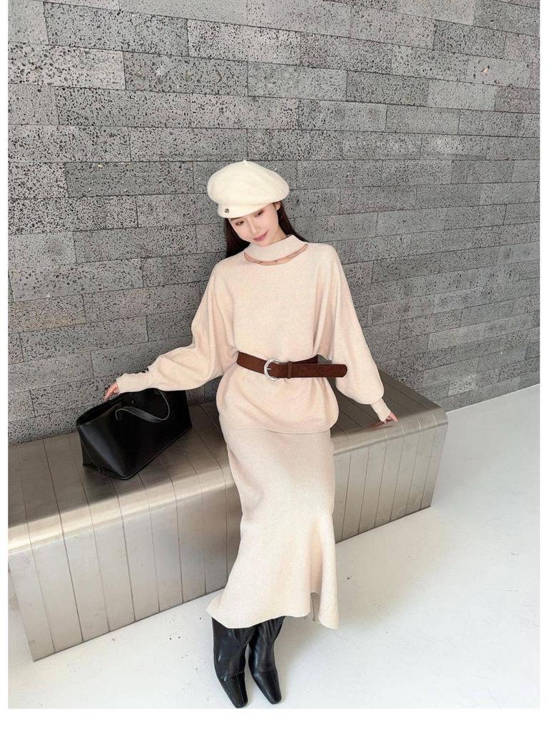 Versatile Casual Fashion Set: Autumn/Winter Slimming Knit Outfit for Date or Commute
