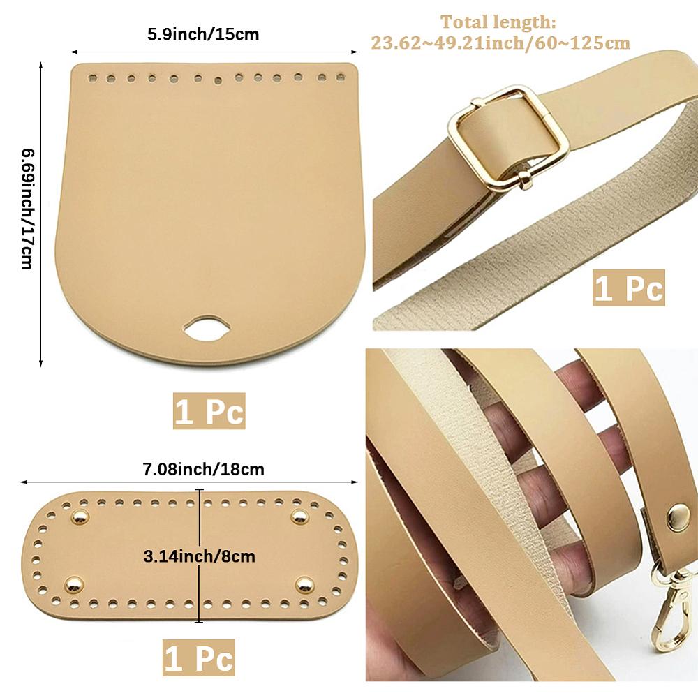 1 Set Handmade PU Leather Crochet Shoulder Bag Accessories Kits, Including Bag Strap, Bag Bottoms and Sheets, Khaki, 600~1250mm