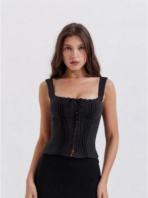 Corsé Sexy Europeo y Americano con Cordones: Top Camisola Delgado sin Espalda Empalmado