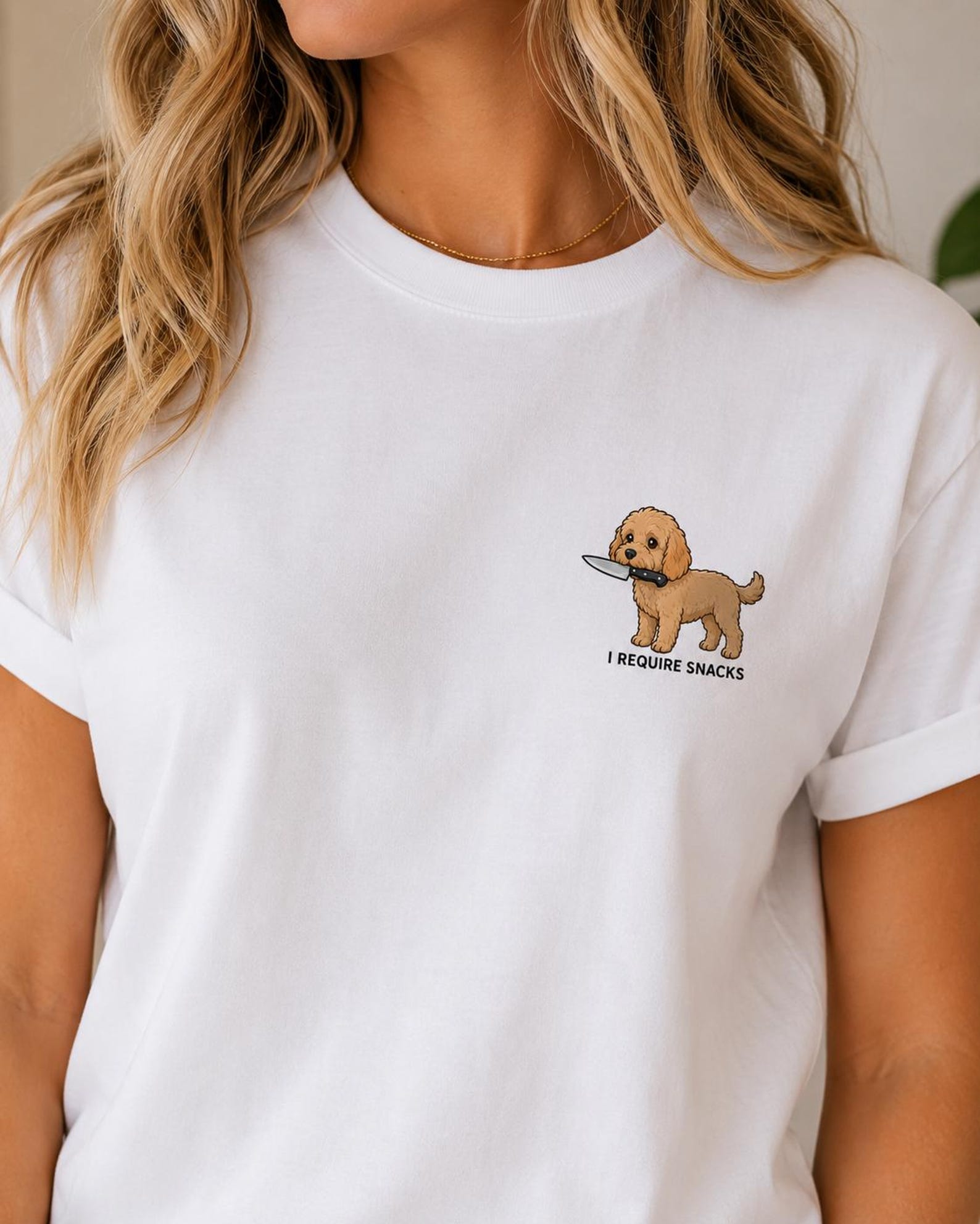 Cockapoo T Shirt | I Require Snacks Dog Tee | Cute Cockapoo Shirt | Funny Puppy Graphic | Womens White T Shirt | Dog Lover Gift 4XL