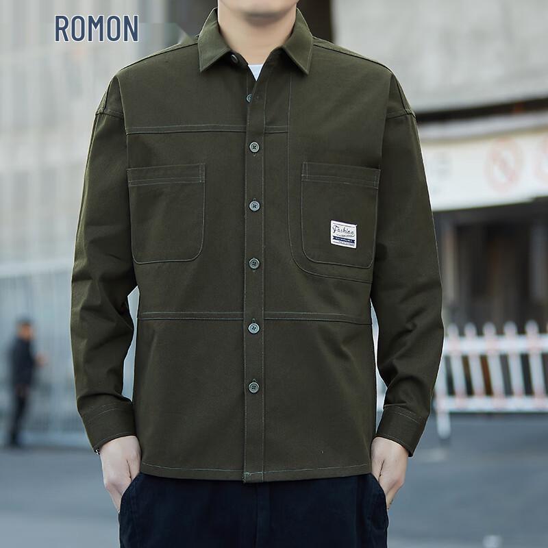 ROMON Men s 100% Cotton Long-Sleeve Casual Shirt 3XL