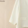 ZANZEA Blusa casual de manga 3/4 de color sólido con cuello en V para mujer