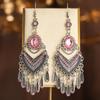 Orecchini Lunghi con Nappe in Cristallo Viola Stile Palazzo Vintage per Donna Eleganti Etnici Metallo Argento Orecchini Pendenti Gioielli