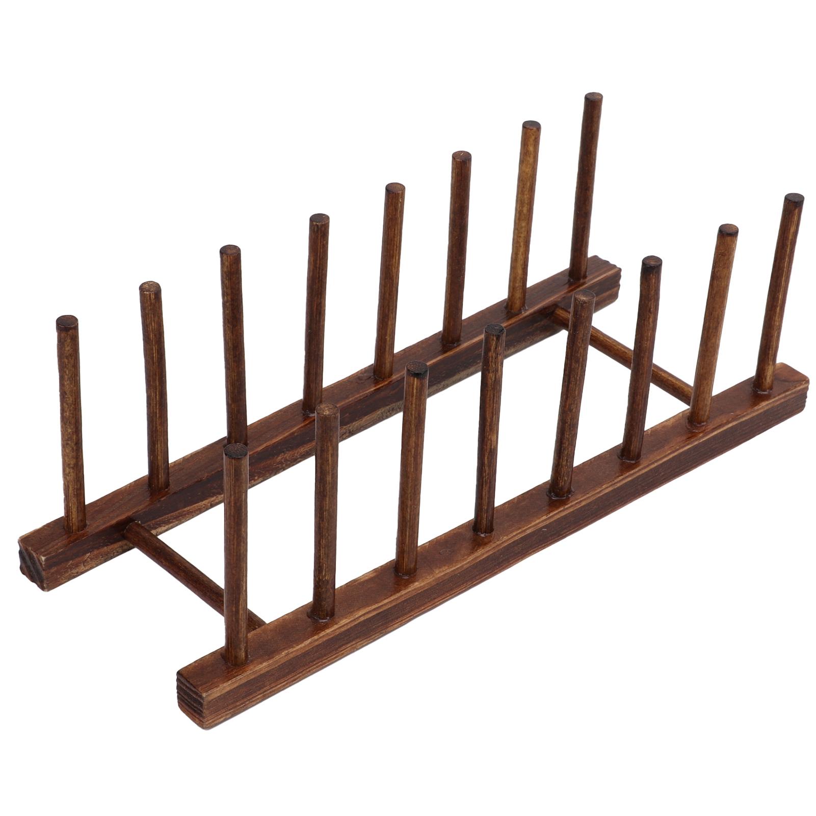 

Drying Rack Wooden 8 Columns Foldable Dish Bowl Organizer for Kitchen Dish Plate Bowl Cup Pot Lid Placing