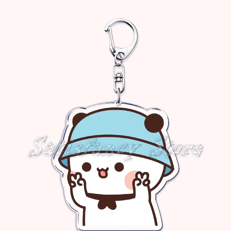 Bubu Dudu Cartoon White and Grey Couple Bears Keychains Ring for Accessories Bag Pendant Key Chain Jewelry Fans Lovers Gifts