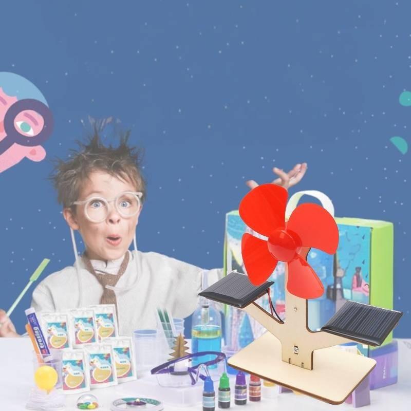 Kinder DIY Solarbetriebener Ventilator Wissenschaftsexperiment Lernspielzeug Natürliches Holzmaterial