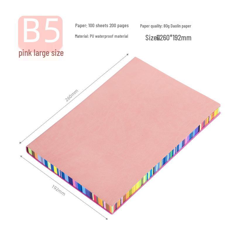 A5 Soft Cover Rainbow Edge Cute Notebook - Custom Color Edge Thick Leather Diary