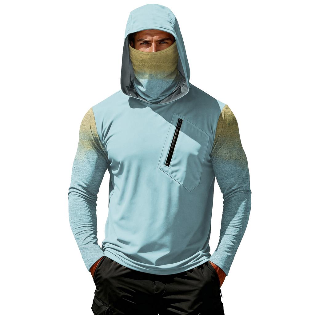 Camiseta Casual con Capucha de Manga Larga para Hombre con Protección Solar