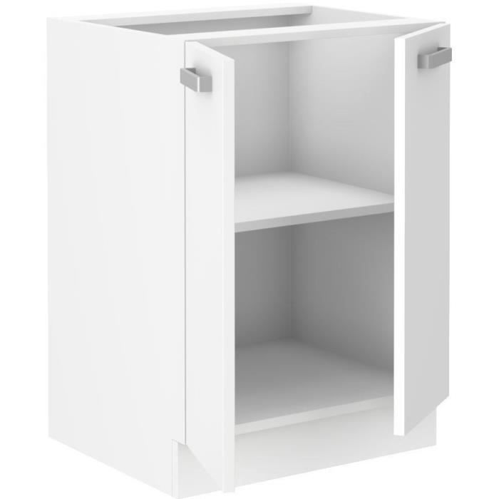 ATLAS Meuble bas 2 portes - Décor blanc - L60 x P52 x H82 cm - Plan de travail non inclus