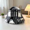 Faux Fur Winter Scarf Hat Plaid Fluffy Bucket Hat New Mink Wool Scarf  Women