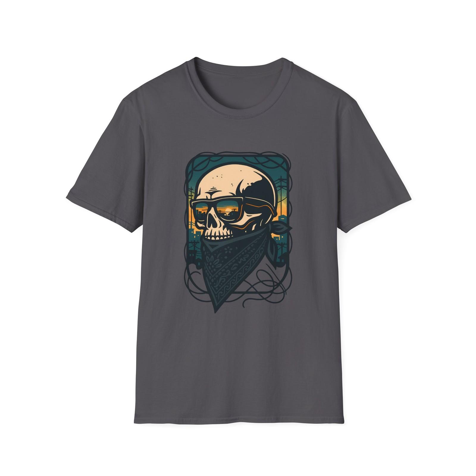 Unisex Softstyle T-Shirt Skull Bandana Sunglasses Sunrise Urban Street Power S