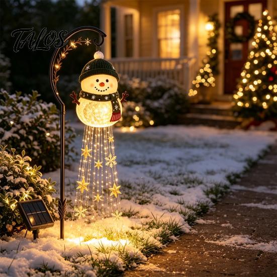 Pathway Stake Lights for Yard Solar Powered Christmas Garden Light, Outdoor Metal Holiday Landscape Path Decorations Star Snowflake Waterfall