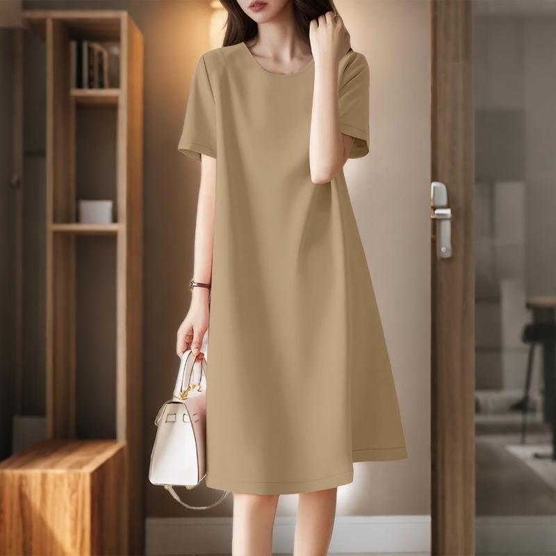 

ZANZEA Женское повседневное платье с круглым вырезом, однотонное, летнее, с коротким рукавом 5XL хаки