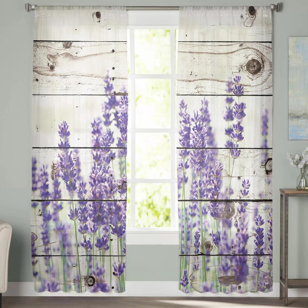 Lila Blumen-Lavendel-Tüll-Fenstervorhang für Wohnzimmer, moderner transparenter Vorhang für Schlafzimmer, Küche, Vorhänge nach Maß