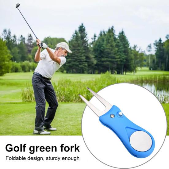 Herramienta para arreglar chuletas de golf plegable, herramienta para reparar chuletas con marcador de bola magnético, robusta de acero inoxidable, horquilla para golfistas