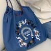 Women's Embroidered Large-Capacity Canvas Tote Bag: Foldable Nylon Crossbody Handbag