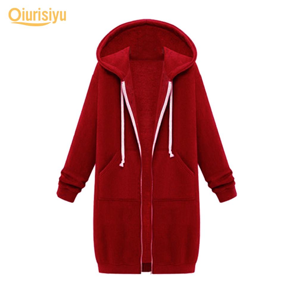 Autumn and Winter Women‘s European and American Hooded Long-sleeved Mid-length Sweatshirt and Fleece Long Coat