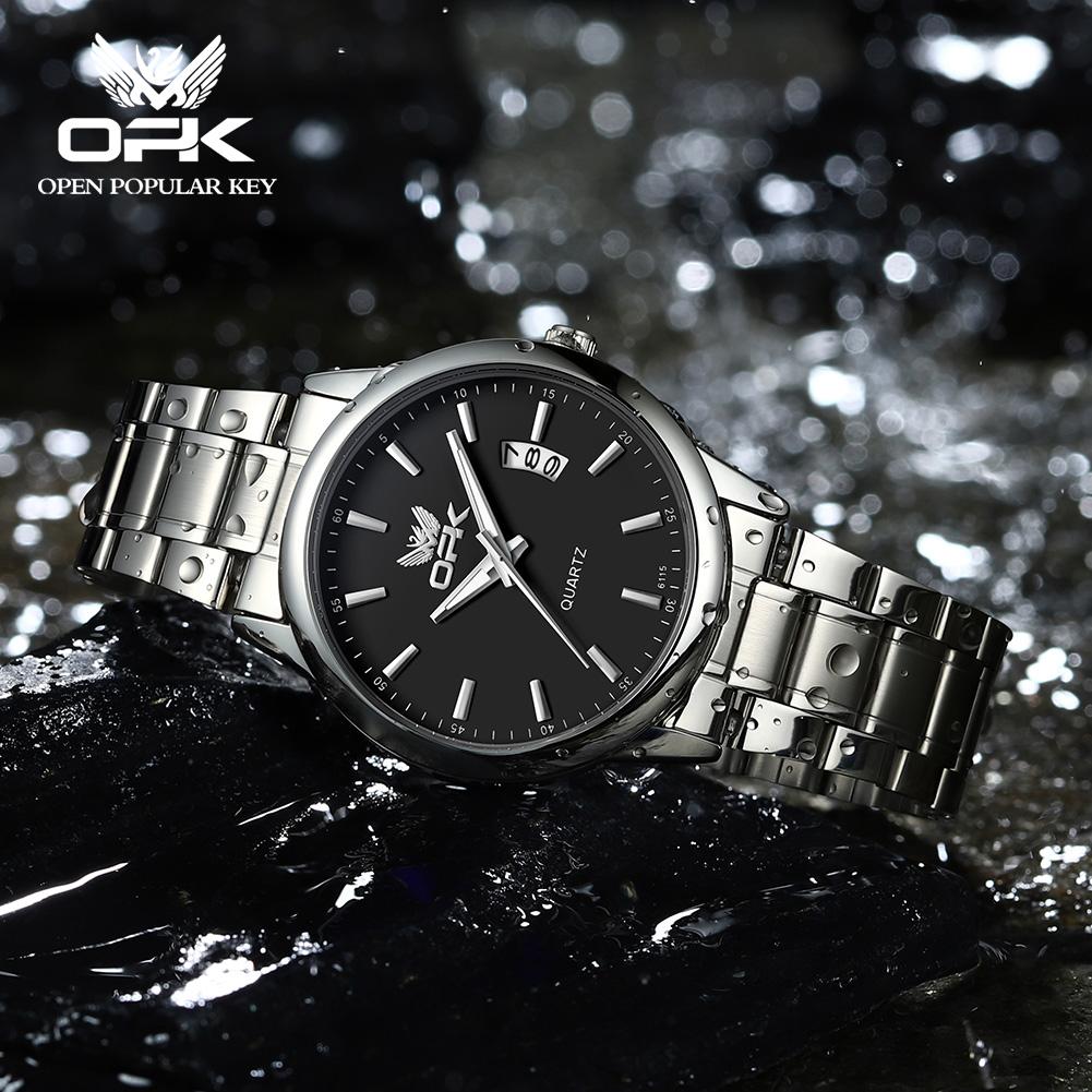 OPK 6010 Mens Watch Simple Original Quartz Watch Stainless Steel Strap Calendar Watches For Man Waterproof Luminous Men Watch