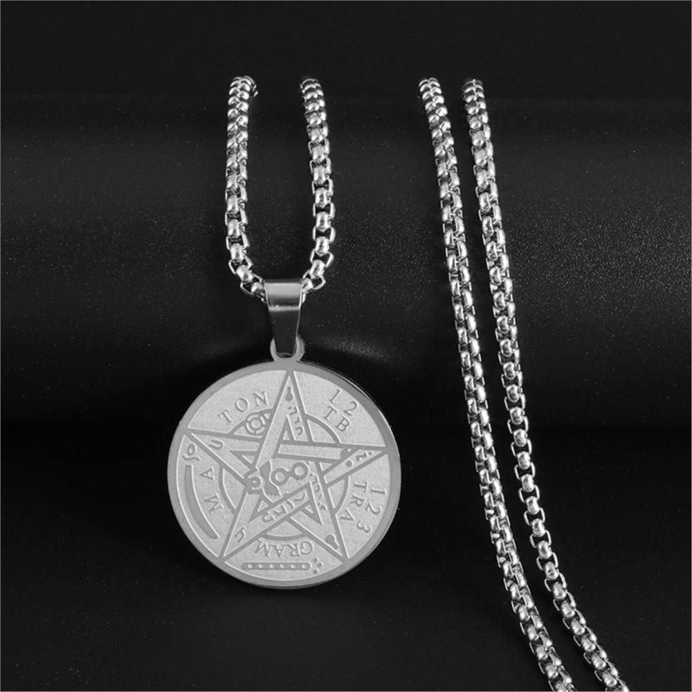 Vintage Occultism Pentagram Pendant Necklace For Men Women Hip-hop Retro Stainless Steel Gold Color Box Neck Chain Jewelry Gifts