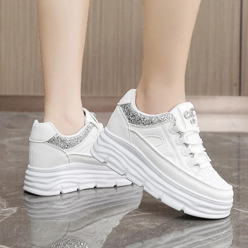 Fashion 2024 Autumn Chunky Casual Shoes For Woman Outdoor Elasticity Sports Shoes Vulcanized Shoe College Student Solid Durable Sneakers