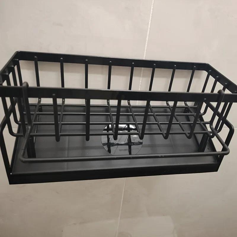 Drill-Free Sink Organizer Multi-Use Sponge Soap Holder Draining Rack for Kitchen Countertop Storage Waterproof Shelf 1PC