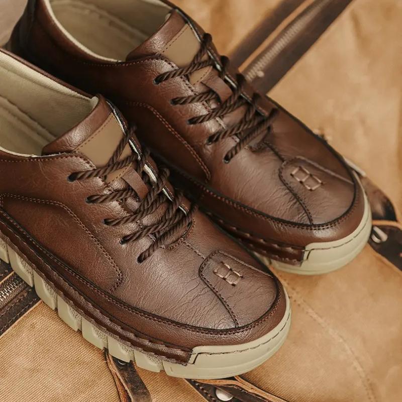 Men Leather Casual Shoes Soft Sole Walking Shoes Luxury Brand Lace-Up Lightweight Walking Shoes Outdoor Mens Sneakers