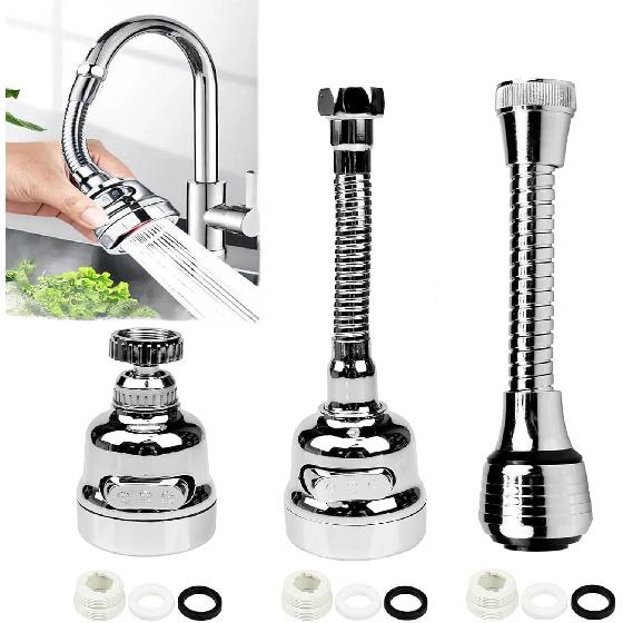 3 Pieces Kitchen Tap Head Fucet Aerator, 360 Degree Rotatable 3 Mode Adjustable Faucet Extender Kitchen Faucet Head Replacement for Bathroom Kitchen