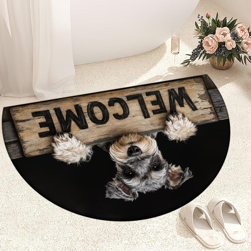 Schattige Schnauzer Halve Cirkel Entreekleed Welkom Deurmat Halve Maan Vloerkleed Antislip Welkom Deurmat Huis Decoratief Kleed 60x90cm-Felt