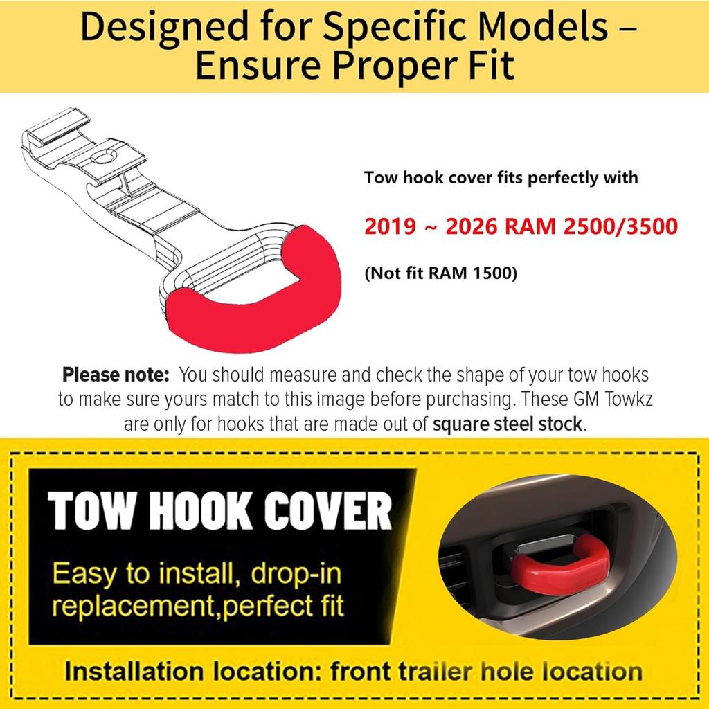 Tow Hook Covers Fits For -2025 RAM 2500/3500,Tow Hitch Cover Car Tow Hooks Compatible With Dodge RAM 2500 And RAM 3500 Accessories -2025 (Red)