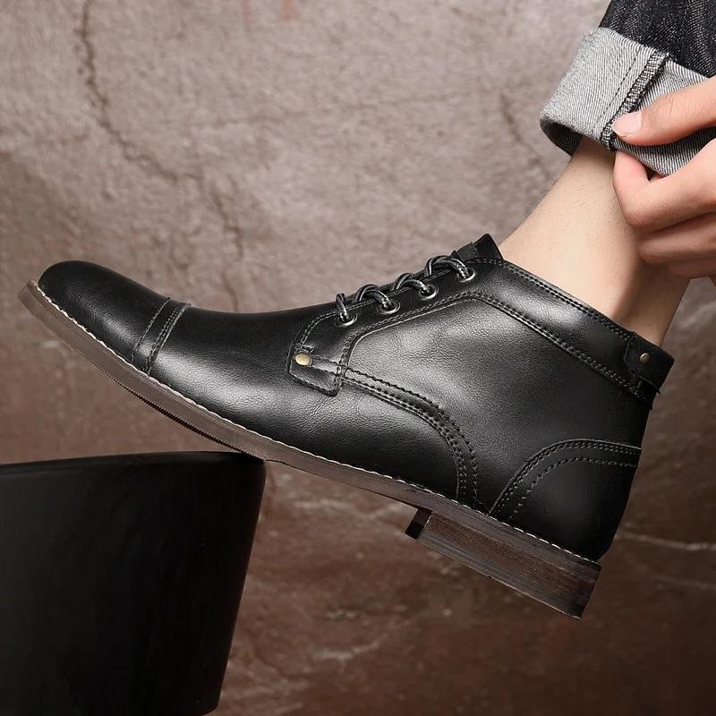 Handcraft Retro Men Leather Boots 2024 New Autumn Men Shoes Big Size 38 46 Casual British Basic Men Western Boots