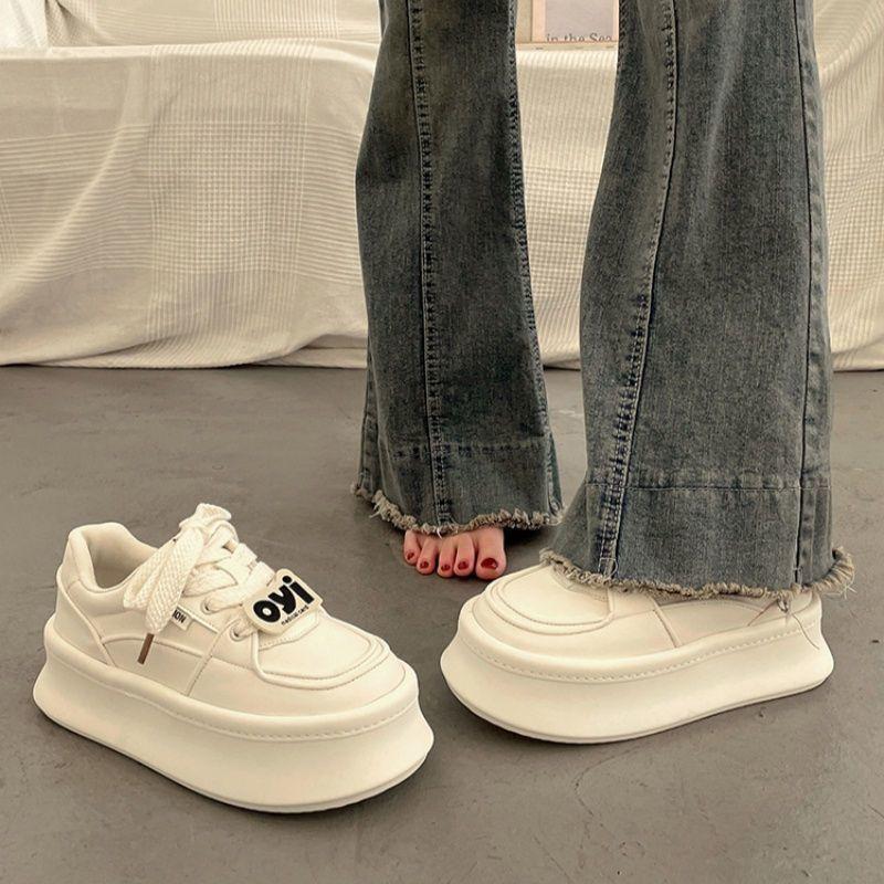 Thick-soled spring and autumn new round head lace-up heightening muffin sports and leisure board shoes