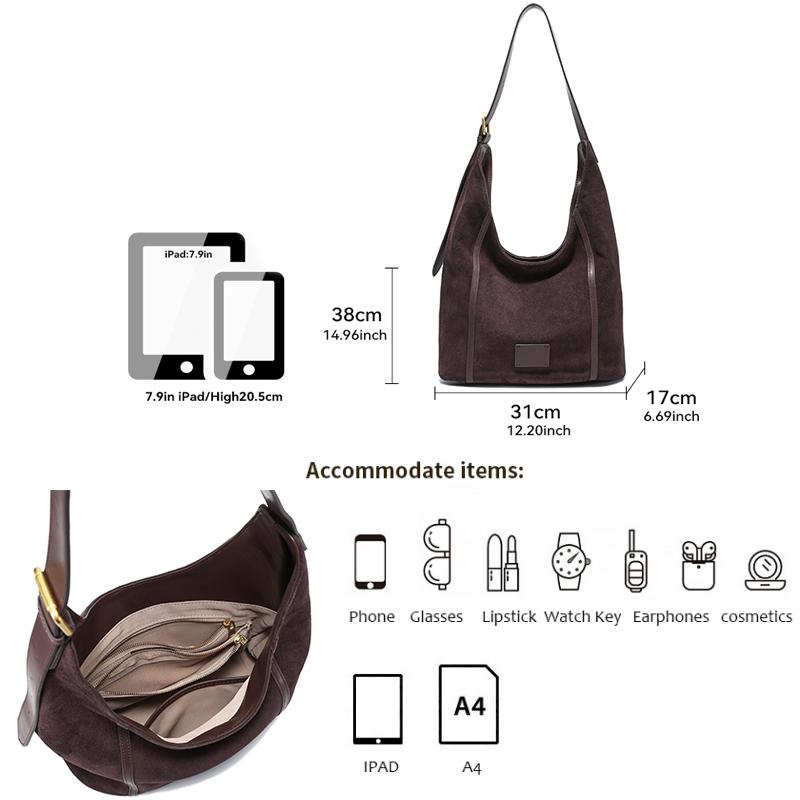 Ladies Suede Cow Genuine Leather Underarm Bags Women Soft Cowhide Vintage Shoulder Bag Female Fashi Luxury Designer Handbags