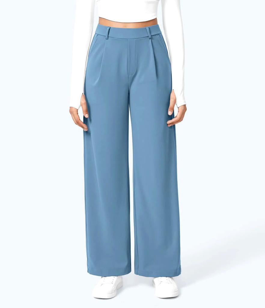 Women's High Waist Pleated Wide Leg Trousers