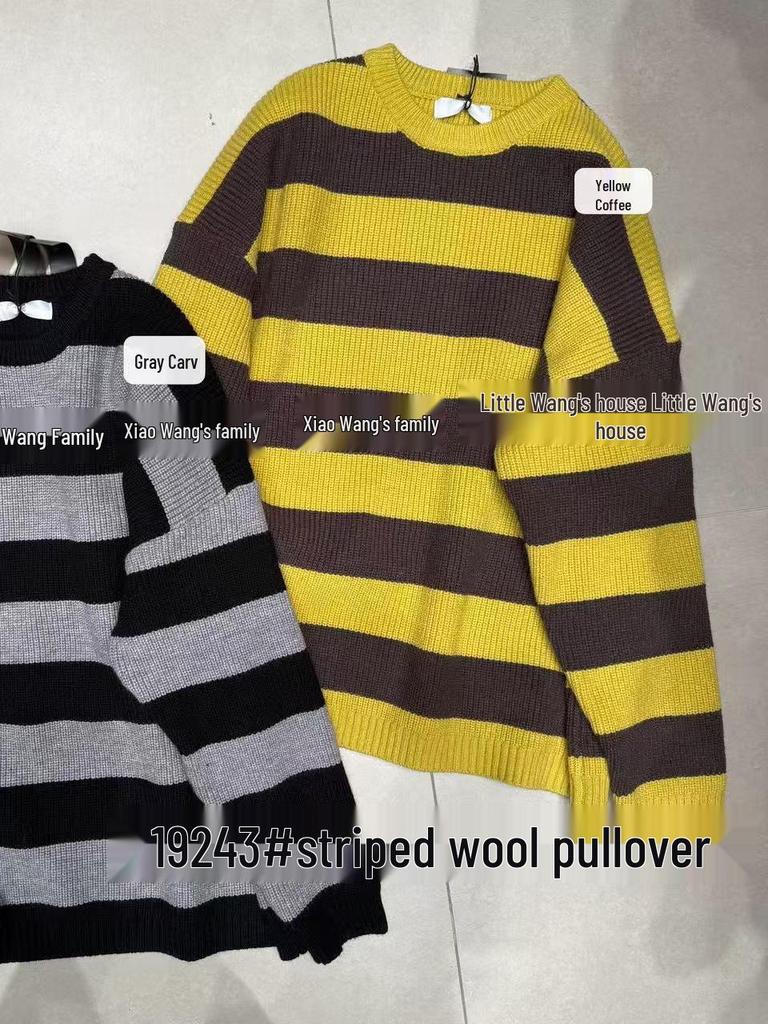 Xiao Wang's 19243 Winter Korean Loose Plus Size Striped Knit Sweater