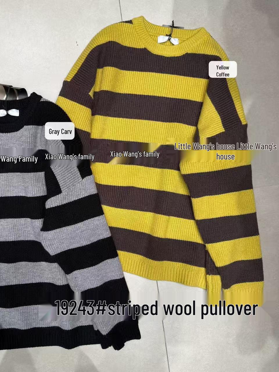 

Xiao Wang s 19243 Winter Korean Loose Plus Size Striped Knit Sweater Black-Gray